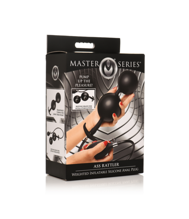 Ass Rattler - Gewogen Opblaasbare Siliconen Anale Plug - Zwart