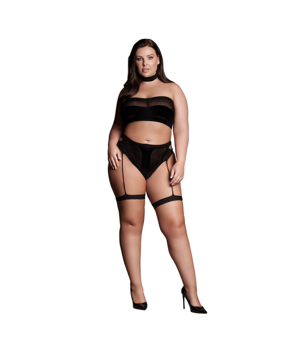 Le Désir by Shots Ananke XII - Drie Delen met Choker, Bandeau Top en Pantie met Garters - Plus Size