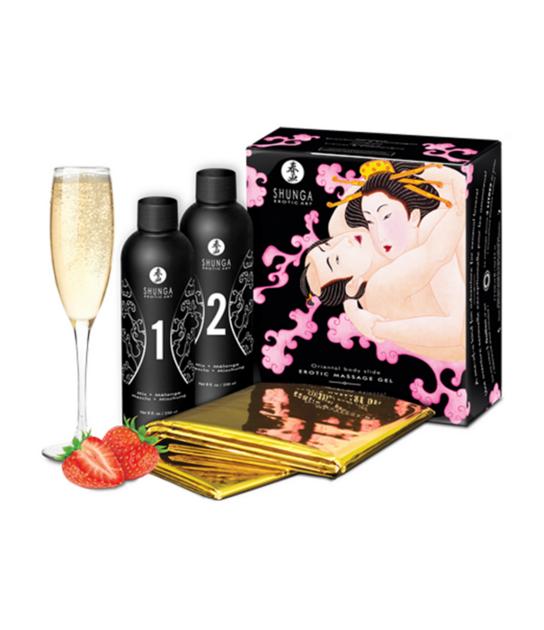 Shunga Body to Body Massage - Aardbei Sprankelende Wijn - 2 Stuks van 7,6 fl / 225 ml