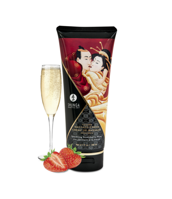 Shunga Kusbare Massagecrème - Sprankelende Aardbeienwijn - 7 floz / 200 ml