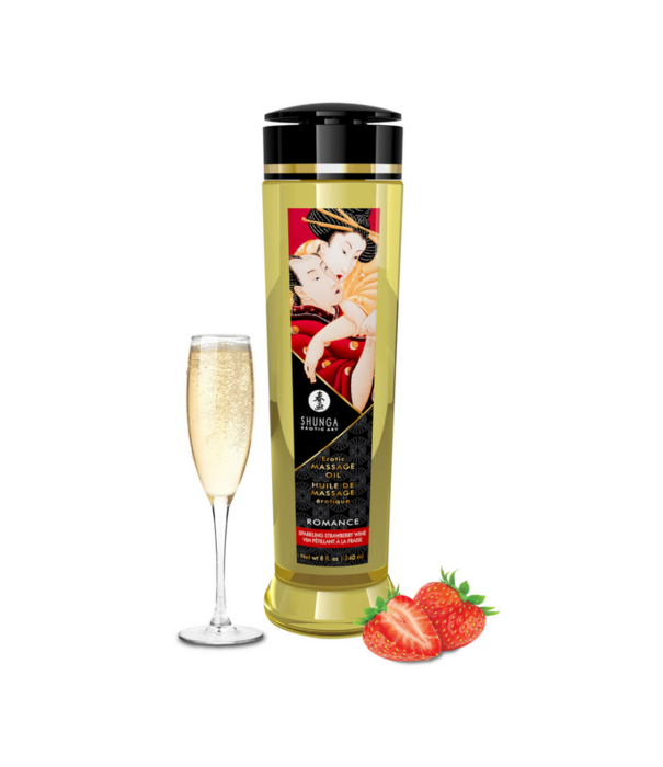Shunga Erotische Massageolie - Aardbei Sprankelende Wijn - 8 fl oz / 240 ml