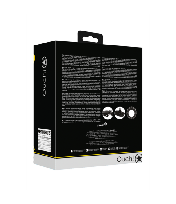 Ouch! by Shots Open Mouth Gag met Plug Stopper - Zwart