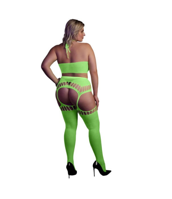 Ouch! by Shots Twee Delige Set met Crop Top en Kousen - Plus Size - Neon Groen