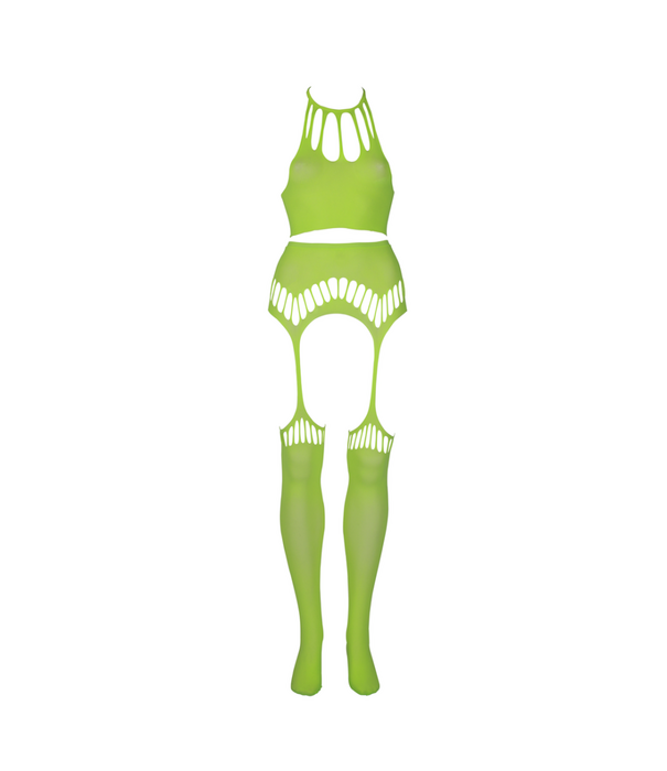 Ouch! by Shots Twee Delige Set met Crop Top en Kousen - Plus Size - Neon Groen