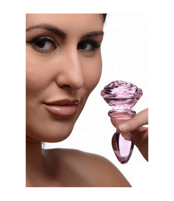 Roze Roos - Glazen Butt Plug - Klein