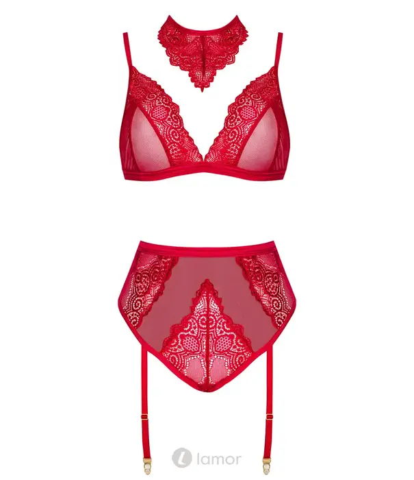 * BEAUTYNIGHT Beauty Night Cristalyn 3-delige lingerie set kersenrood
