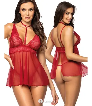 Babydoll met string kersenrood, Milana
