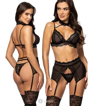 3-delige Zwarte lingerieset , Velvet Sin