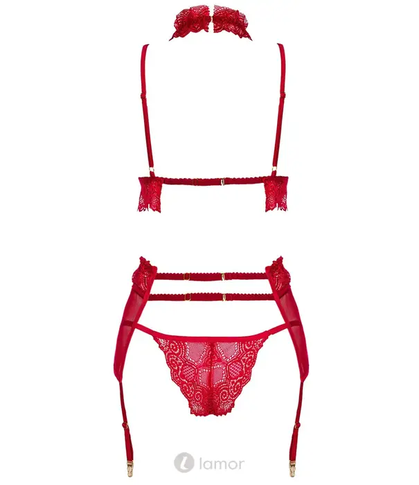 * BEAUTYNIGHT Beauty Night Velvet Sin 3-delige lingerieset kersenrood