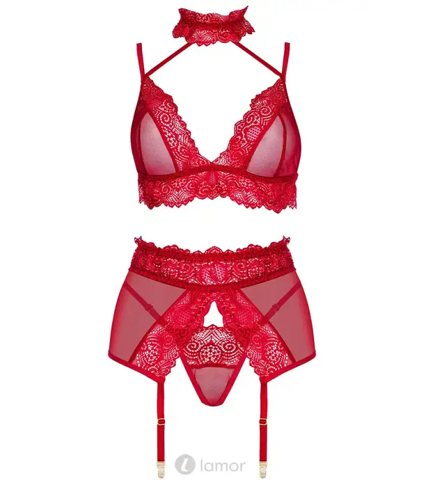 * BEAUTYNIGHT Beauty Night Velvet Sin 3-delige lingerieset kersenrood