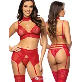 Beauty Night Velvet Sin 3-delige lingerieset kersenrood