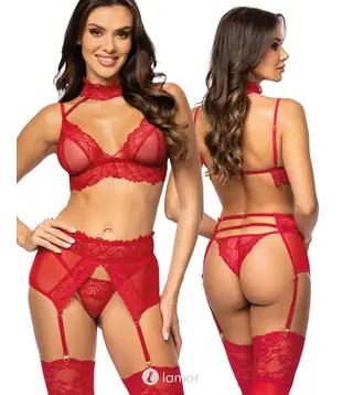3-delige lingerieset kersenrood, Velvet Sin
