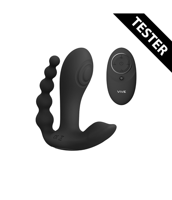 VIVE by Shots Kata - Pulse Wave  Vibrating Double Penetration Vibrator - Zwart - Tester