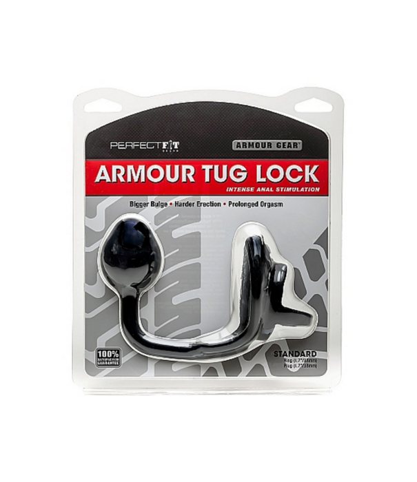 PerfectFitBrand Armor Tug Lock - Cockring met Ball Strap en Butt Plug - Medium