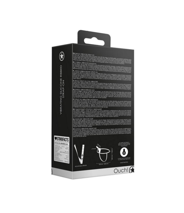 Ouch! by Shots Vibrerende en oplaadbare - 10 snelheid silicone geribbelde strap-on - Verstelbaar - Zwart