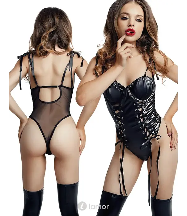 * GLOSSY Glossy Amilia wetlook body zwart met perfecte pasvorm