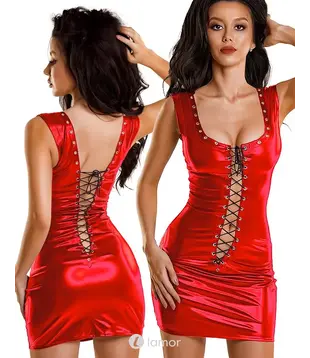 Rode wetlook jurk, Bessie