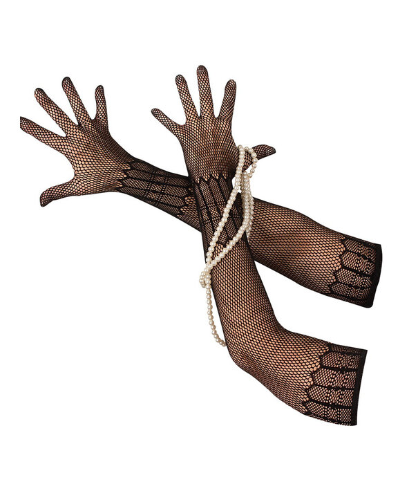 * OBSESSIVE Cottelli Net Handschoenen Ellebooglang Zwart Elastisch Design