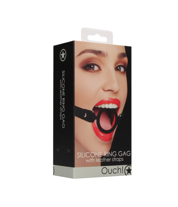 Ouch! by Shots Siliconen Ring Gag met Leren Straps