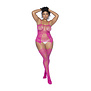 Visnet Bodystocking met Halslijnen en Bandjes - Koning Maat - Roze