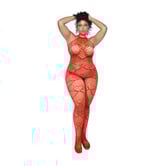 Hart Visnet Bodystocking met Strass Detail - Koning Maat - Rood