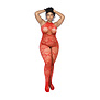 Hart Visnet Bodystocking met Strass Detail - Koning Maat - Rood