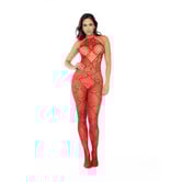 Hart Visnet Bodystocking met Strass Detail - Één Maat - Rood