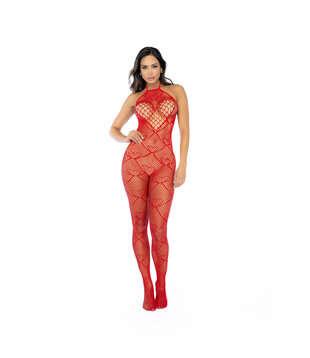 Hart Visnet Bodystocking met Strass Detail - Één Maat - Rood