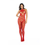 Hart Visnet Bodystocking met Strass Detail - Één Maat - Rood