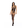 Bloemen Cincher Visnet Bodystocking - Één Maat - Zwart