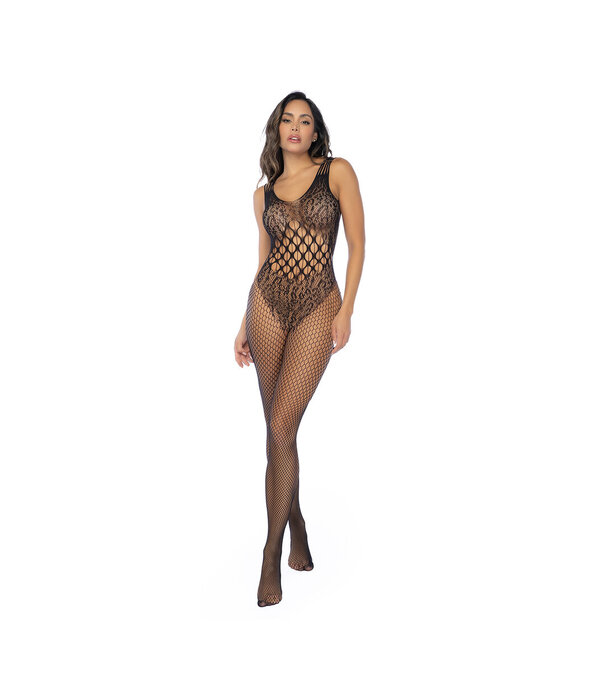 Mapalé Leopard Fishnet Bodystocking - Één maat - Zwart