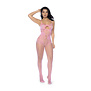 Bloemige Visnet Bodysuit Set - Één Maat - Bubbelgum Roze