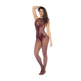 Halter en Kruidige Bloemen Bodystocking - Één Maat - Kers