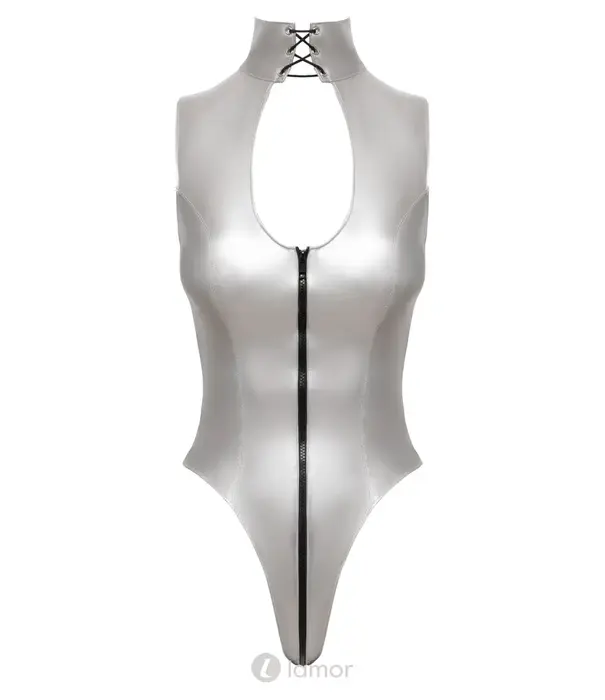 * BLACK LEVEL Black Level zilveren lak body met 2-weg rits en veterkraag