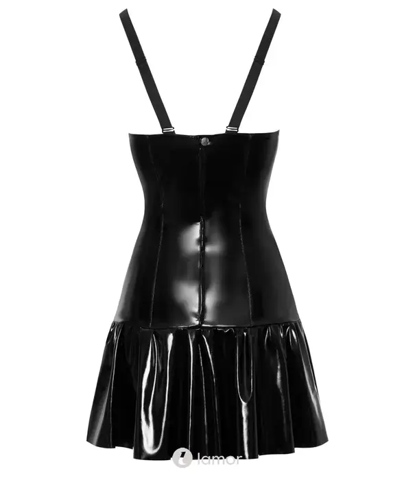 * BLACK LEVEL Black Level lak jurkje met cups en uitlopende rok zwart