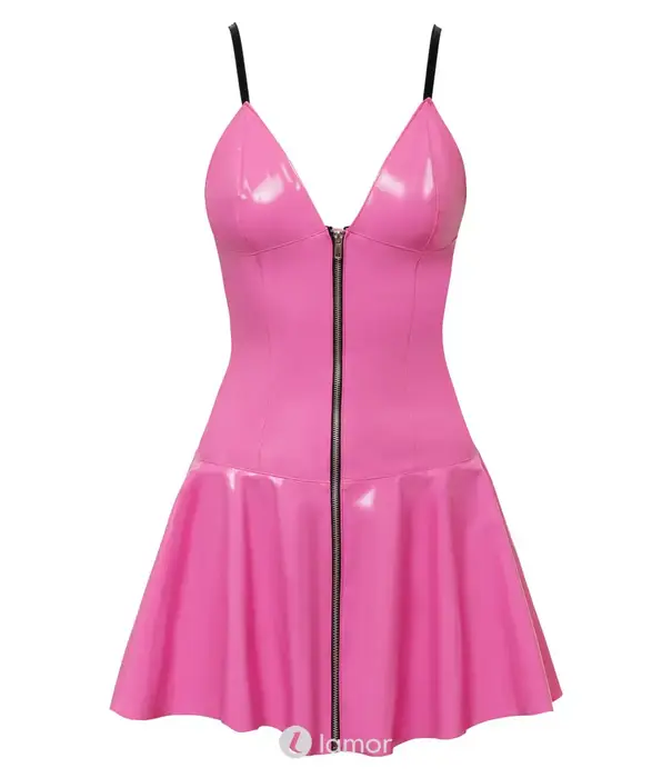 * BLACK LEVEL Black Level lak jurkje pink met rits en asymmetrische rok