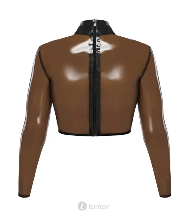 * LATE X ateX latex crop shirt transparant met ringkraag en rits achter