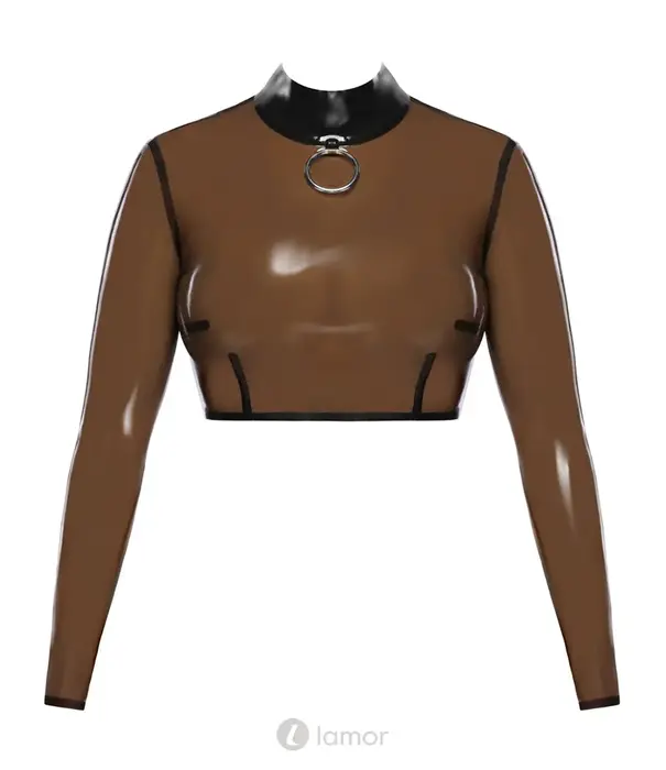 * LATE X ateX latex crop shirt transparant met ringkraag en rits achter