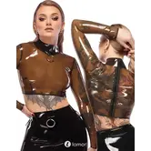 ateX latex crop shirt transparant met ringkraag en rits achter