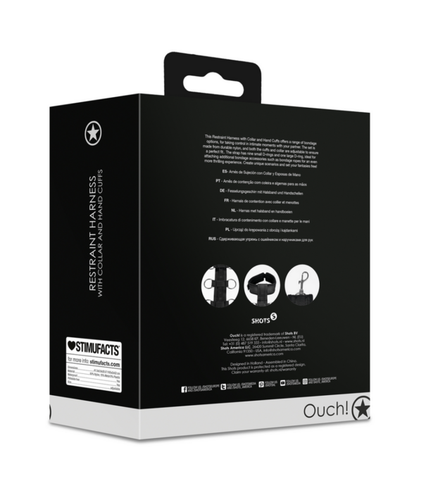 Ouch! by Shots Beperkingsharnas met Halsband en Handboeien - Zwart
