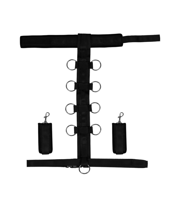 Ouch! by Shots Beperkingsharnas met Halsband en Handboeien - Zwart