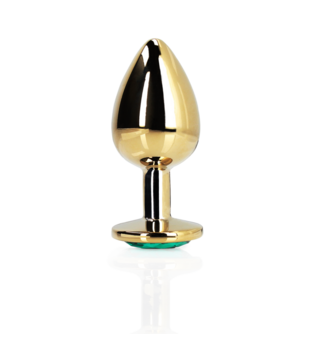 Ronde Gem Buttplug - Groot - Goud/Emerald Groen