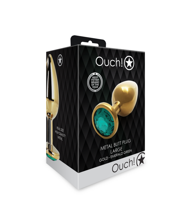 Ouch! by Shots Ronde Gem Buttplug - Groot - Goud/Emerald Groen
