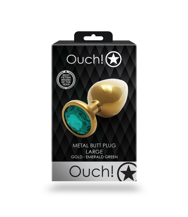Ouch! by Shots Ronde Gem Buttplug - Groot - Goud/Emerald Groen