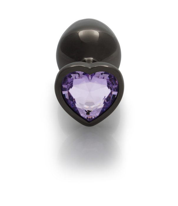 Ouch! by Shots Heart Gem Butt Plug - Medium - Gunmetal/Amethist Paars