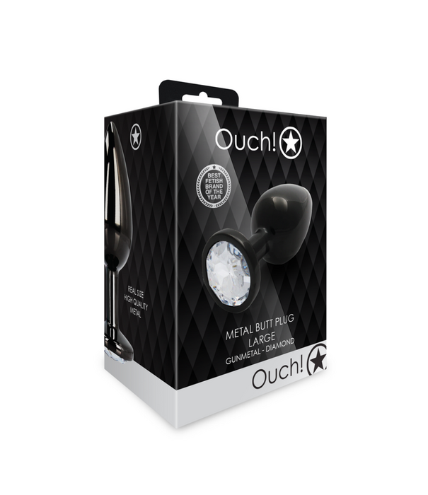 Ouch! by Shots Ronde Edelsteen Butt Plug - Groot - Gunmetal/Diamant