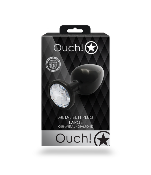 Ouch! by Shots Ronde Edelsteen Butt Plug - Groot - Gunmetal/Diamant