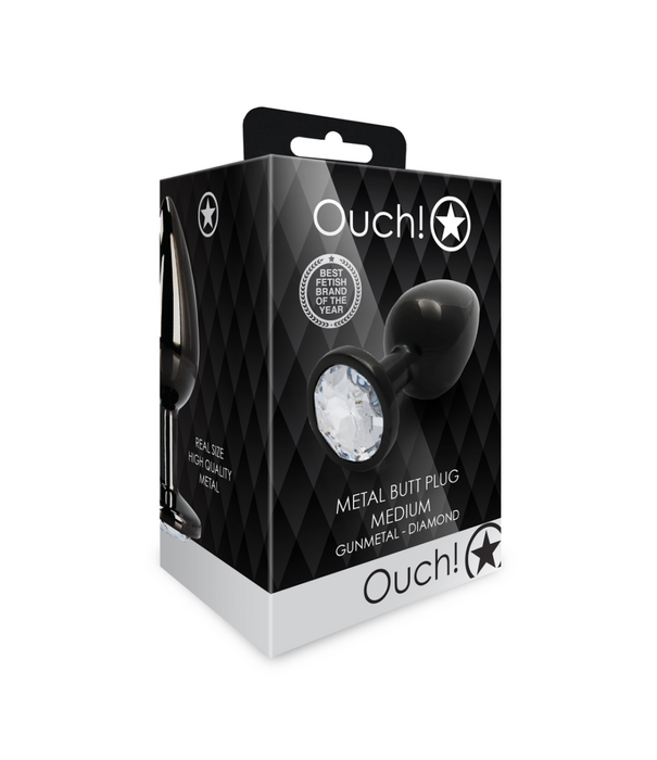 Ouch! by Shots Ronde Gem Butt Plug - Medium - Gunmetal/Diamond