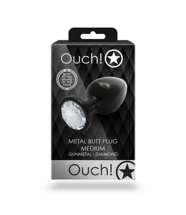 Ouch! by Shots Ronde Gem Butt Plug - Medium - Gunmetal/Diamond