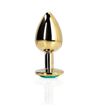 Ronde Gem Buttplug - Medium - Goud/Emerald Groen